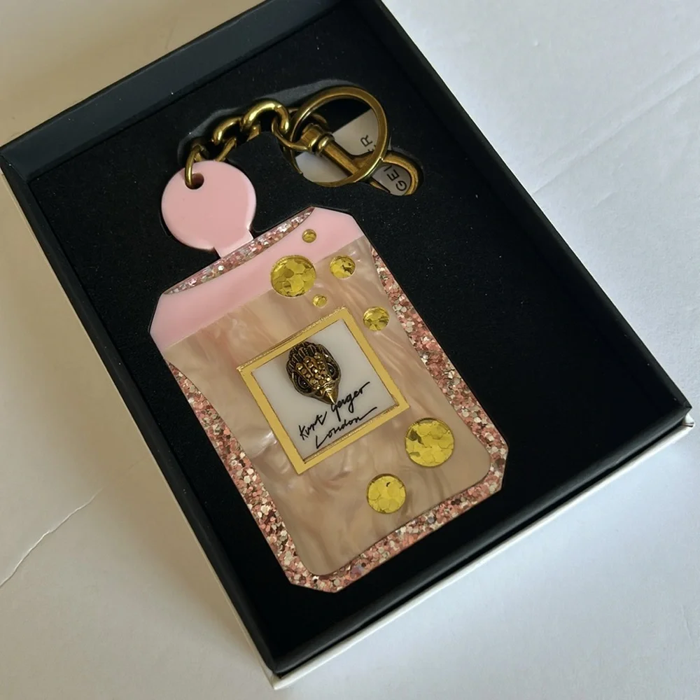 Kurt Geiger Pink and Gold glitter handbag charm accessory Key Holder Key fab